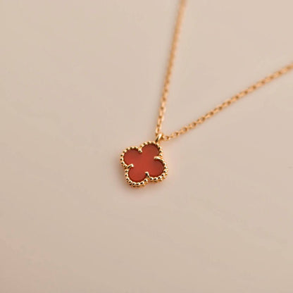 [Luxery]CLOVER MINI 9.5MM WHITE CARNELIANS NECKLACE