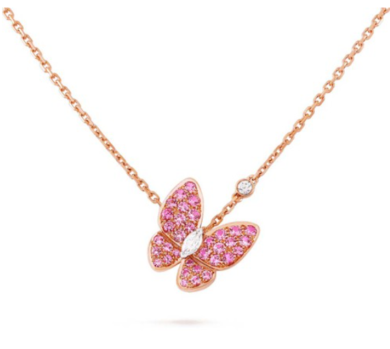 [Luxery]BUTTERFLY RED DIAMOND ROSE GOLD NECKLACE