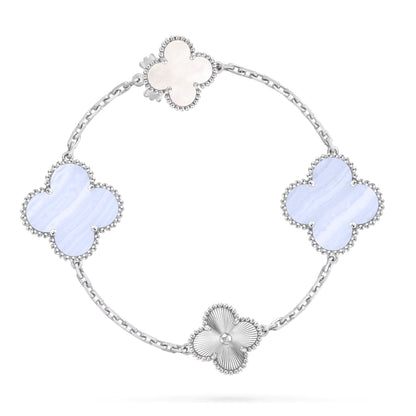 [Luxery]DETACHABLE CLOVER 15(11+4) FLOWER SILVER NECKLACE SET