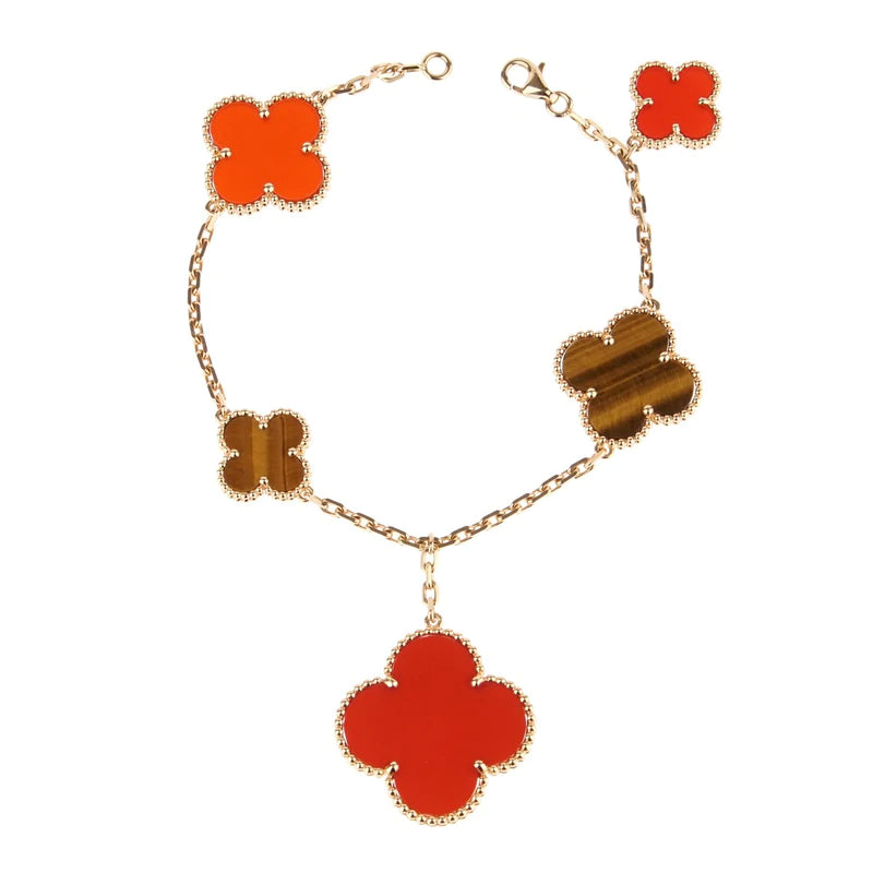 [Luxery]CLOVER BRACELET 5 MOTIFS CARNELIAN TIGER EYE