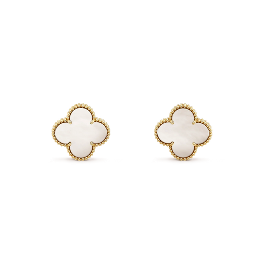 [Luxery]CLOVER MEDIUM 1 MOTIFS  WHITE MOP STUD EARRINGS