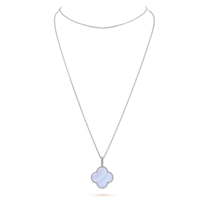 [Luxery]CLOVER SILVER CHALCEDONY BIG CLOVER NECKLACE