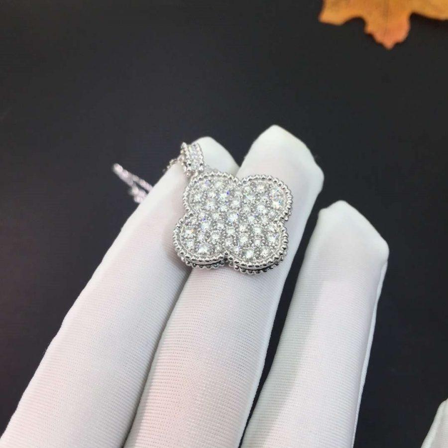 [Luxery]CLOVER 25MM SILVER FULL DIAMOND BIG CLOVER NECKLACE