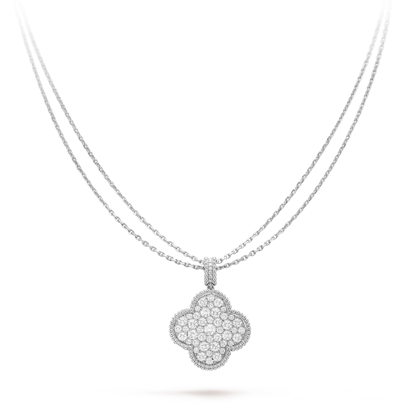 [Luxery]CLOVER 25MM SILVER FULL DIAMOND BIG CLOVER NECKLACE
