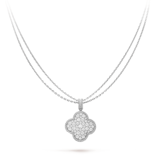 [Luxery]CLOVER 25MM SILVER FULL DIAMOND BIG CLOVER NECKLACE