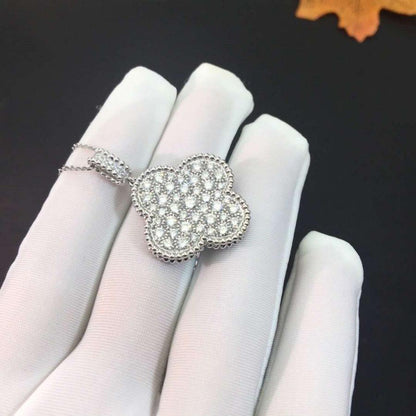 [Luxery]CLOVER 25MM SILVER FULL DIAMOND BIG CLOVER NECKLACE