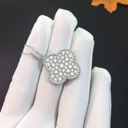 [Luxery]CLOVER 25MM SILVER FULL DIAMOND BIG CLOVER NECKLACE