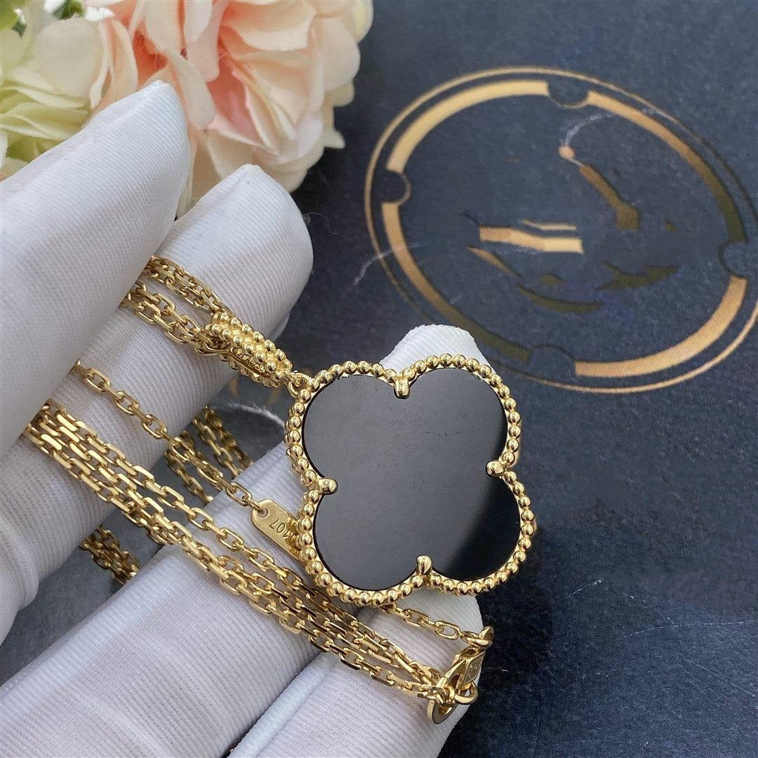 [Luxery]CLOVER 25MM GOLD ONYX BIG CLOVER NECKLACE