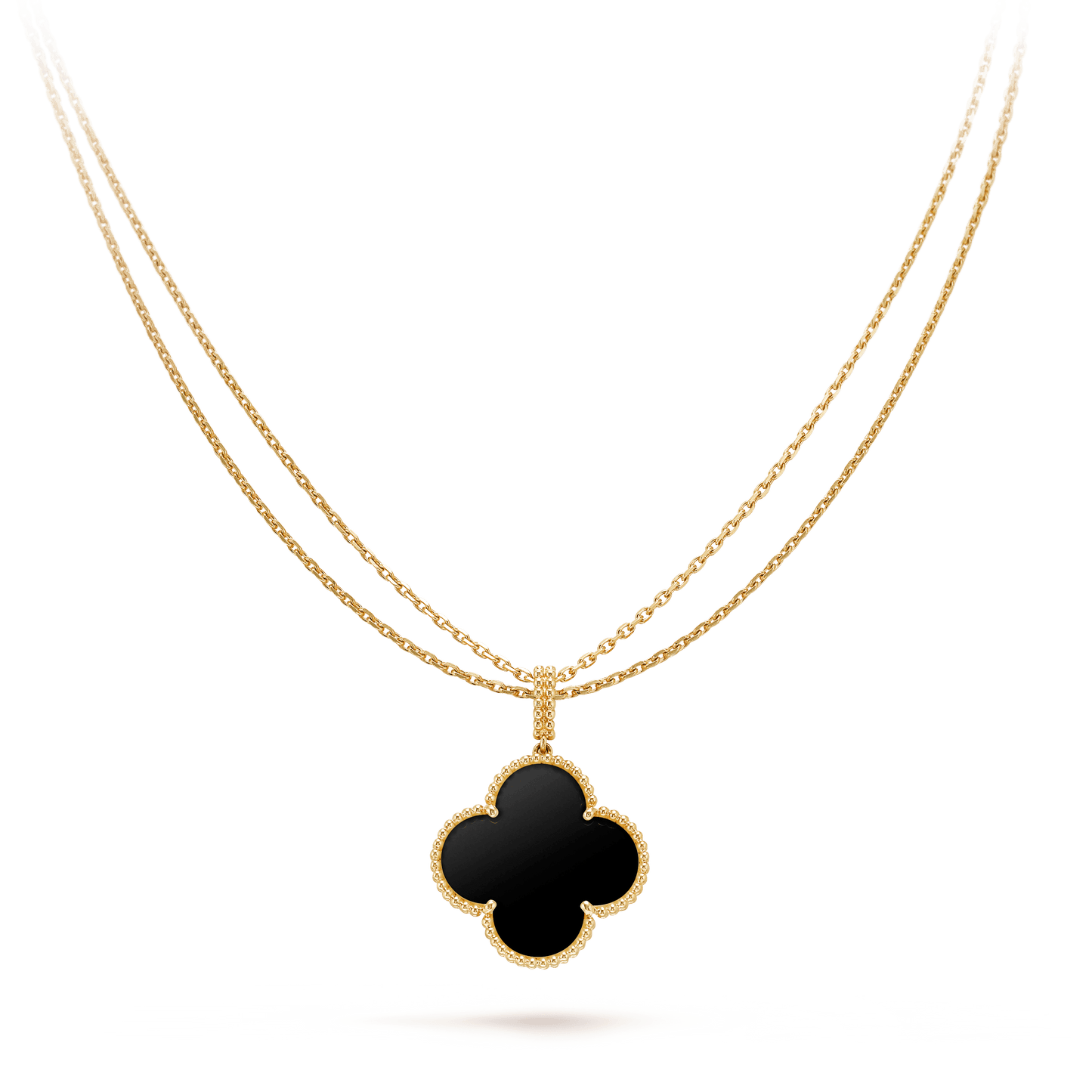 [Luxery]CLOVER 25MM GOLD ONYX BIG CLOVER NECKLACE