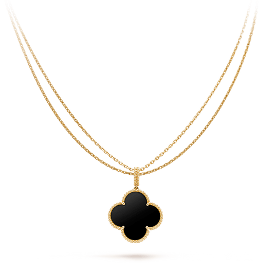 [Luxery]CLOVER 25MM GOLD ONYX BIG CLOVER NECKLACE