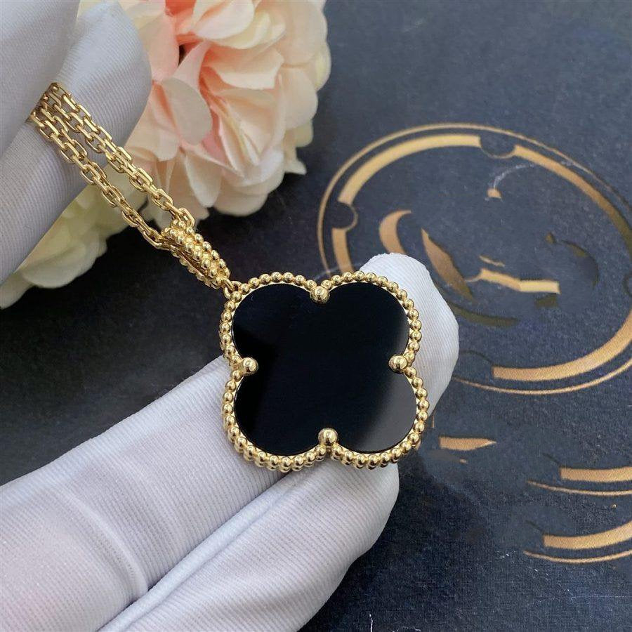 [Luxery]CLOVER 25MM GOLD ONYX BIG CLOVER NECKLACE