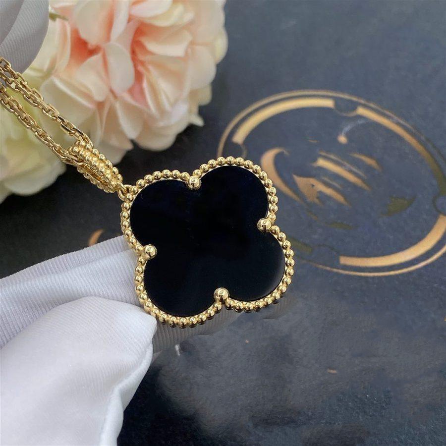 [Luxery]CLOVER 25MM GOLD ONYX BIG CLOVER NECKLACE