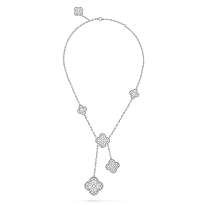 [Luxery]CLOVER 5 MOTIFS SILVER DIAMONDS NECKLACE