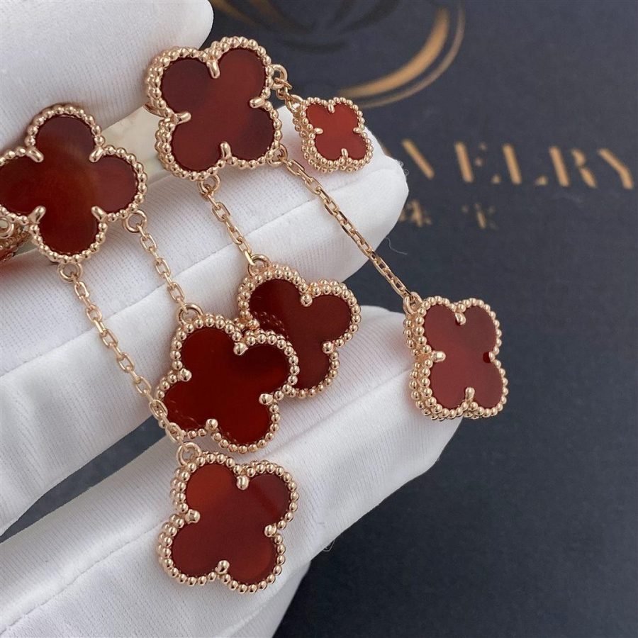 [Luxery]CLOVER EARRINGS CARNELIAN 4 MOTIFS PINK GOLD