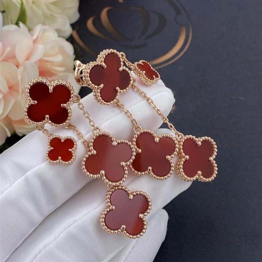 [Luxery]CLOVER EARRINGS CARNELIAN 4 MOTIFS PINK GOLD