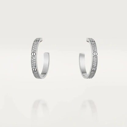 [Luxery]LOVE DIAMOND SILVER HOOP EARRINGS