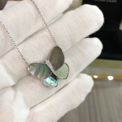 [Luxery]LARGE BUTTERFLY SILVER PENDANT DIAMOND NECKLACE