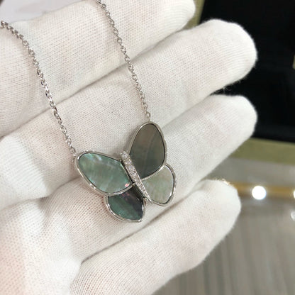 [Luxery]LARGE BUTTERFLY SILVER PENDANT DIAMOND NECKLACE