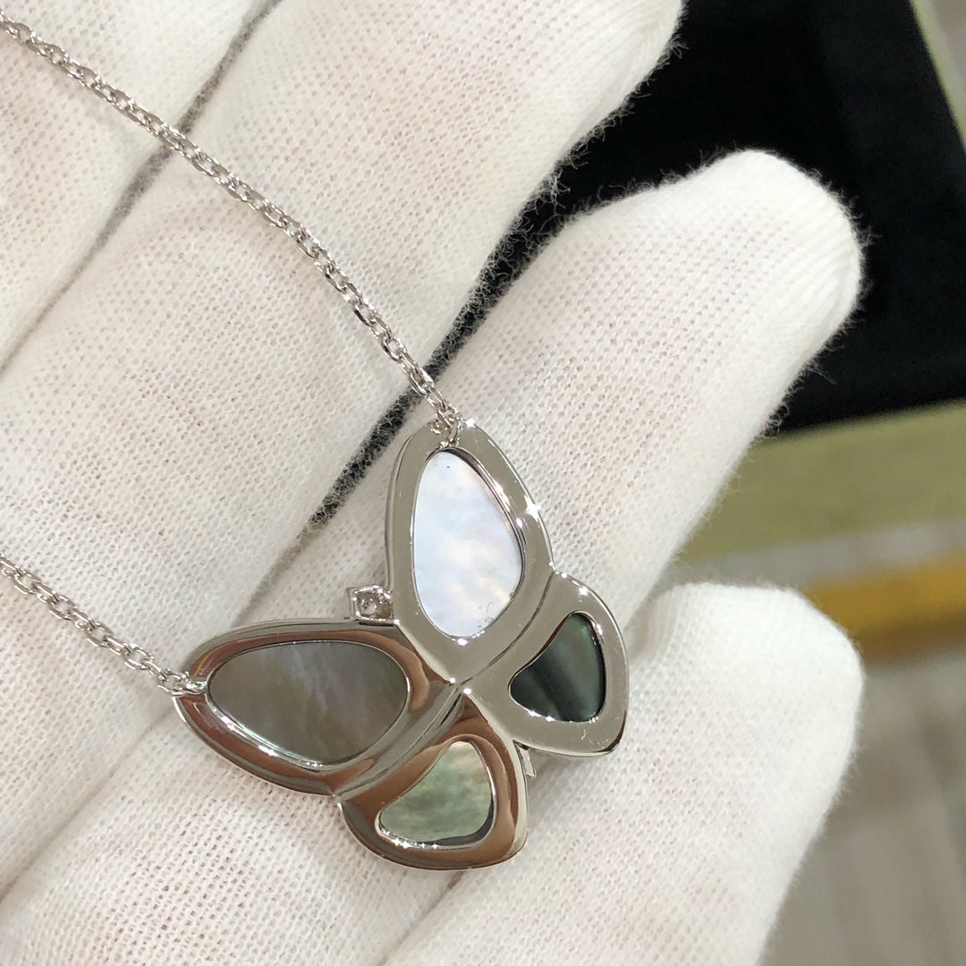 [Luxery]LARGE BUTTERFLY SILVER PENDANT DIAMOND NECKLACE