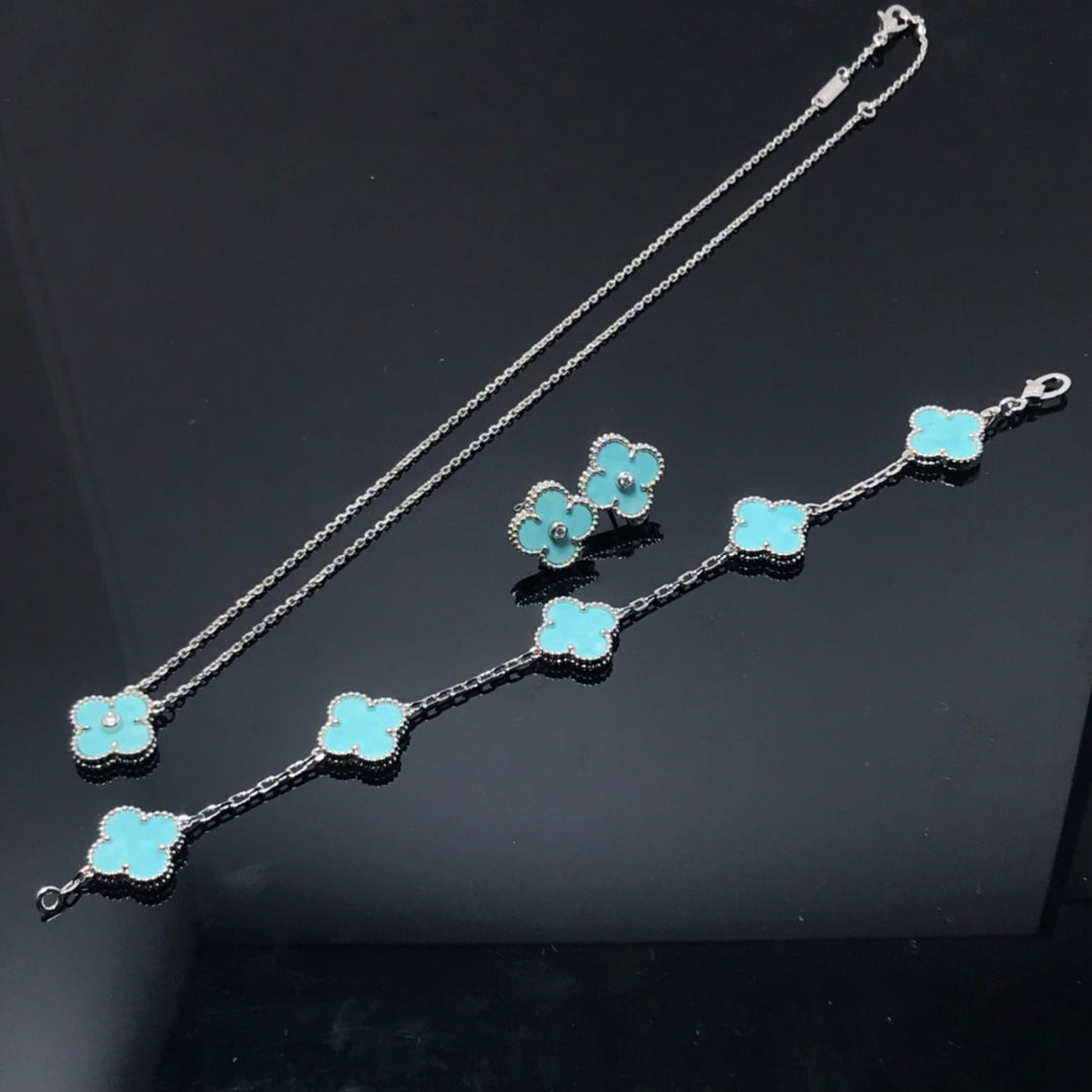 [Luxery]CLOVER 1 DIAMOND BLUE SKY SILVER EARRINGS