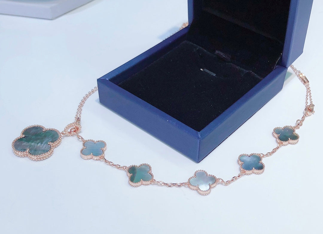 [Luxery]COMBINED BRACELET 5 MOTIFS AND NECKLACE DARK MOP ROSE GOLD
