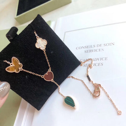 [Luxery]LUCKY SPRING 4 MOTIFS ROSE GOLD NECKLACE