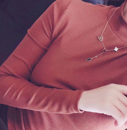 [Luxery]LUCKY SPRING 4 MOTIFS ROSE GOLD NECKLACE