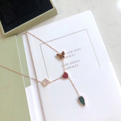 [Luxery]LUCKY SPRING 4 MOTIFS ROSE GOLD NECKLACE