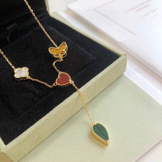 [Luxery]LUCKY SPRING 4 MOTIFS ROSE GOLD NECKLACE