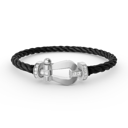 [Luxery]FORCE LARGE HORSESHOE HALF DIAMOND BRACELET SILVER