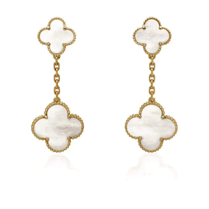 [Luxery]CLOVER 2 MOTIF WHITE MOP EARRINGS
