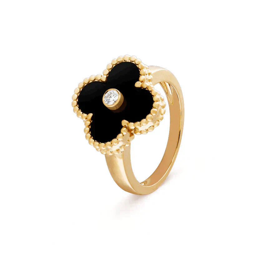 [Luxery]CLOVER ONYX RING GOLD DIAMOND