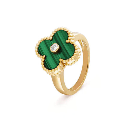 [Luxery]CLOVER MALACHITE RING GOLD DIAMOND