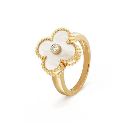 [Luxery]CLOVER PINK MOP RING GOLD DIAMOND