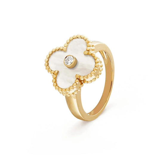 [Luxery]CLOVER PINK MOP RING GOLD DIAMOND